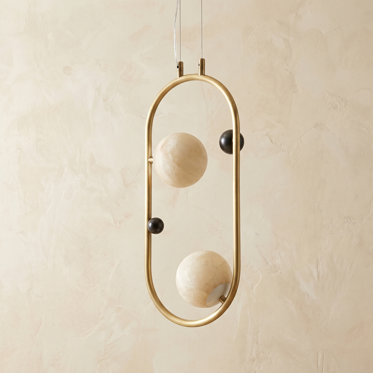 Oval Frame Duo Alabaster Pendant Light by Dalmivik, complete fixture view