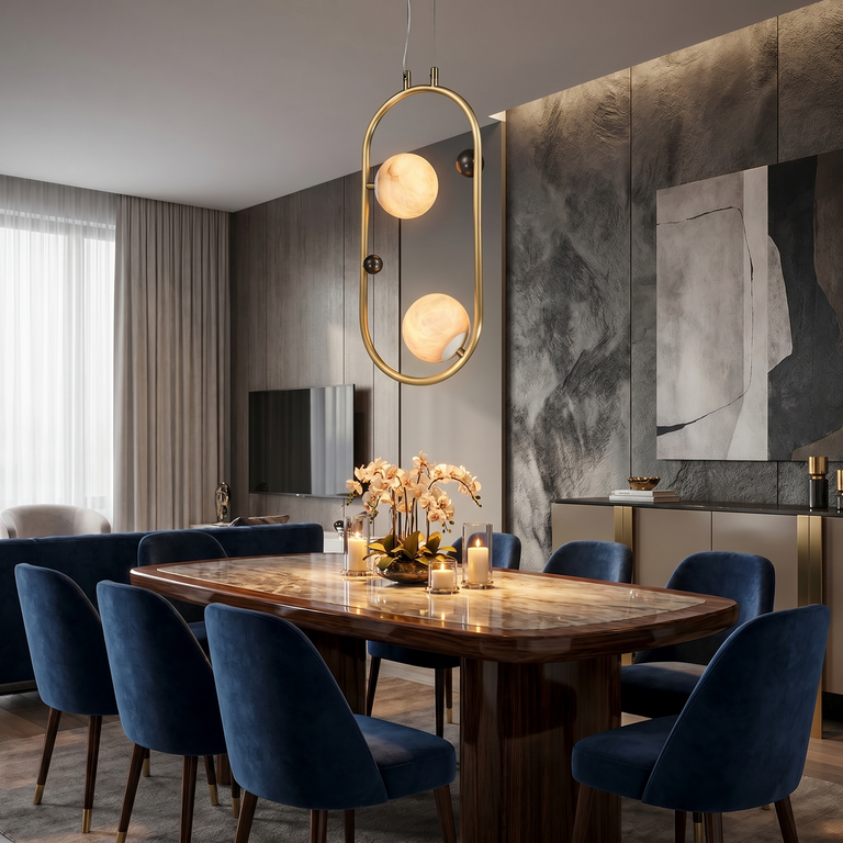 Oval Frame Duo Alabaster Pendant Light by Dalmivik, product or room detail view