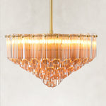 Radiant Tiered Tube Chandelier with Amber tubes, illuminated