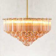 Radiant Tiered Tube Chandelier with Amber tubes, illuminated