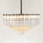 Radiant Tiered Tube Chandelier with Clear tubes, illuminated
