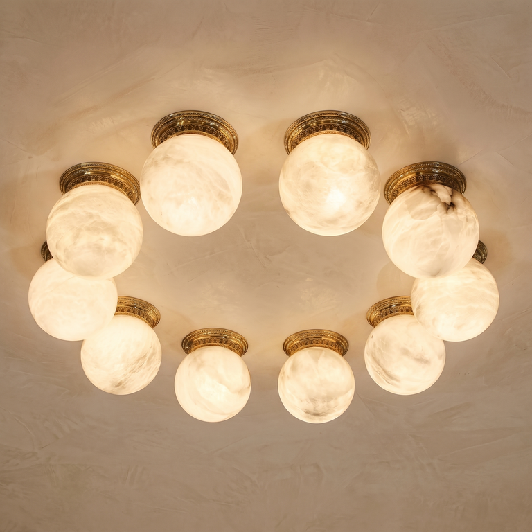 Ring Orb Ceiling Alabaster by Dalmivik, complete fixture view