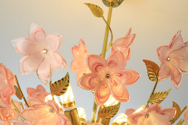 Close-up of Dalmivik Rosalia pink glass flowers and gold-tone frame