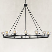 Round Glass Cup Chandelier, 59 in in Black - complete fixture