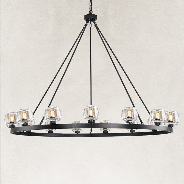 Round Glass Cup Chandelier, 59 in in Black - complete fixture