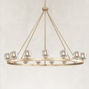 Round Glass Cup Chandelier, 59 in in Brass - complete fixture