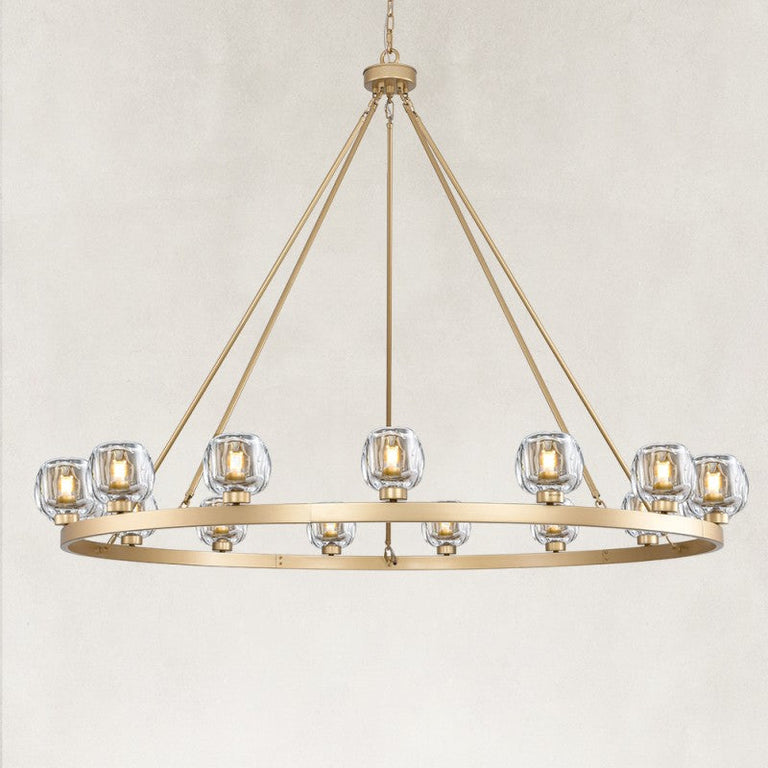 Round Glass Cup Chandelier, 59 in in Brass - complete fixture
