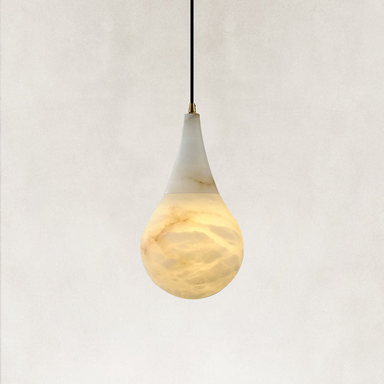 Teardrop Alabaster Pendant, 7.1 in in Brass - complete fixture