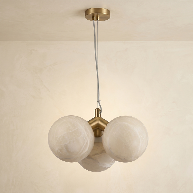 Triple Orb Cluster Alabaster Pendant Light by Dalmivik, complete fixture view