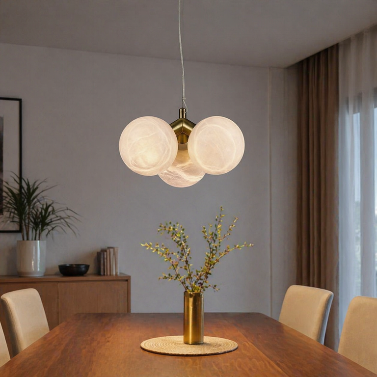 Triple Orb Cluster Alabaster Pendant Light by Dalmivik, product or room detail view