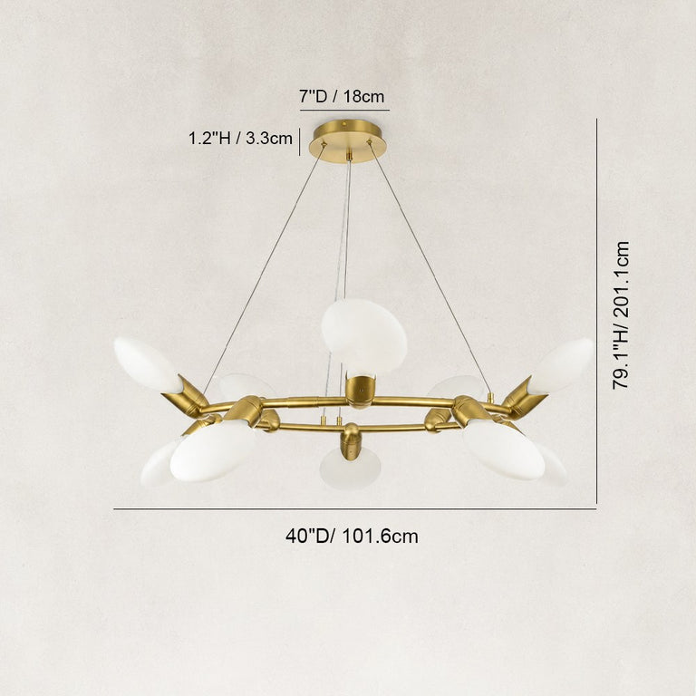 Dandelion Glass Ring Chandelier in Brushed titanium gold - dimension diagram