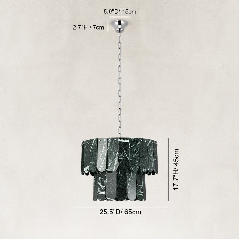 Dimension diagram for Dark Green Marble Tiered Pendant