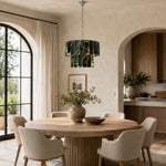 Dark Green Marble Tiered Pendant installed above a dining table