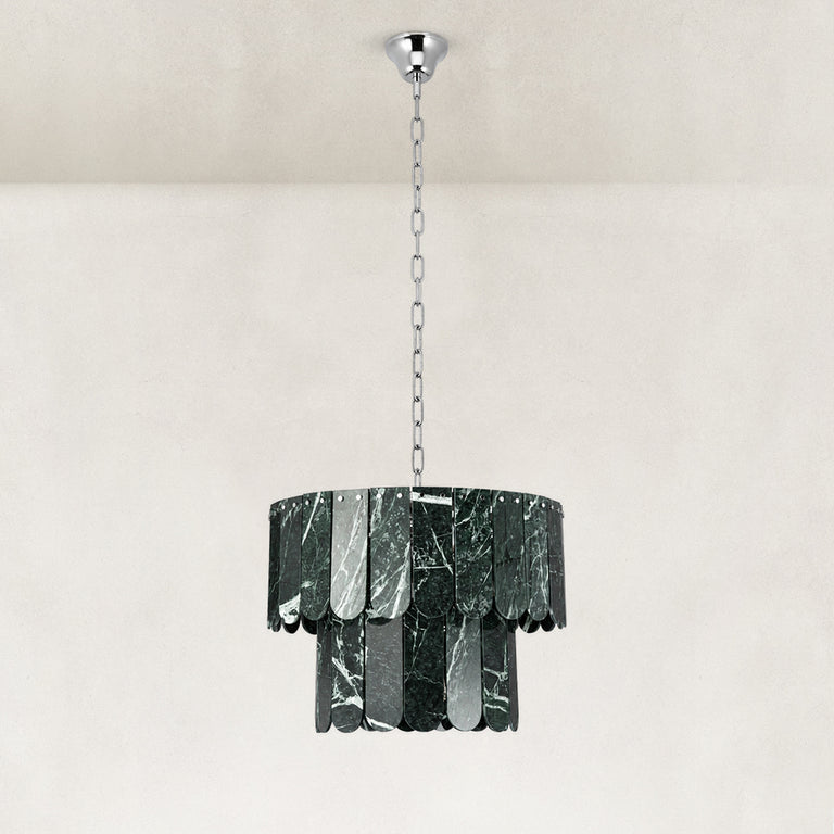 Product detail of Dark Green Marble Tiered Pendant against a neutral background