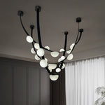 Dew Drops Alabaster LED Chandelier – Black White Warm Light by Dalmivik, complete fixture view