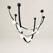 Dew Drops Alabaster LED Chandelier – Black White Warm Light by Dalmivik, complete fixture view