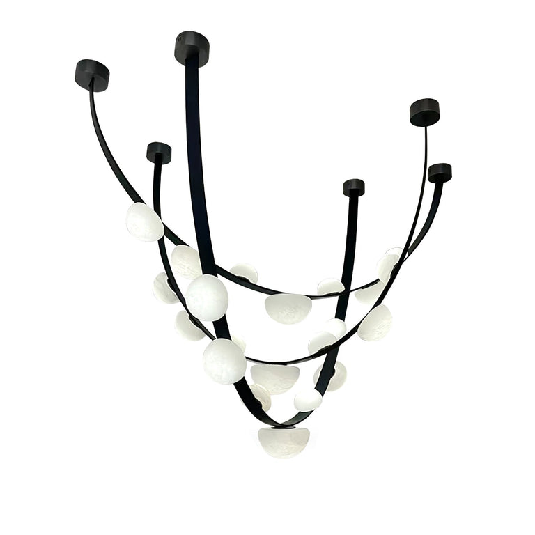 Dew Drops Alabaster LED Chandelier – Black White Warm Light by Dalmivik, complete fixture view