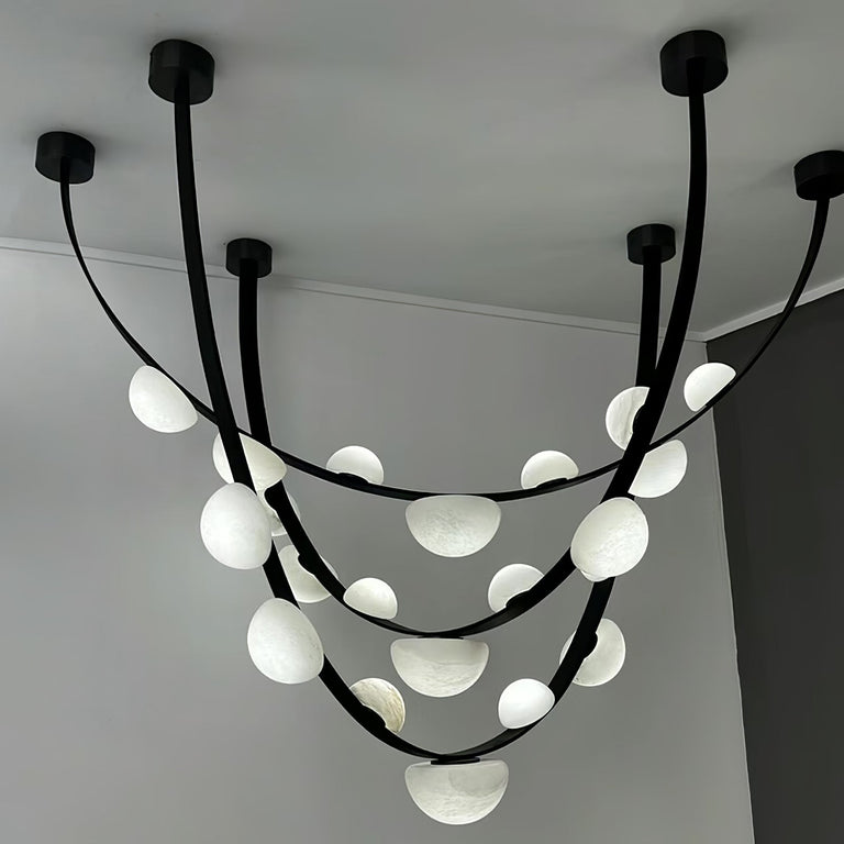Dew Drops Alabaster LED Chandelier – Black White Warm Light by Dalmivik, product or room detail view