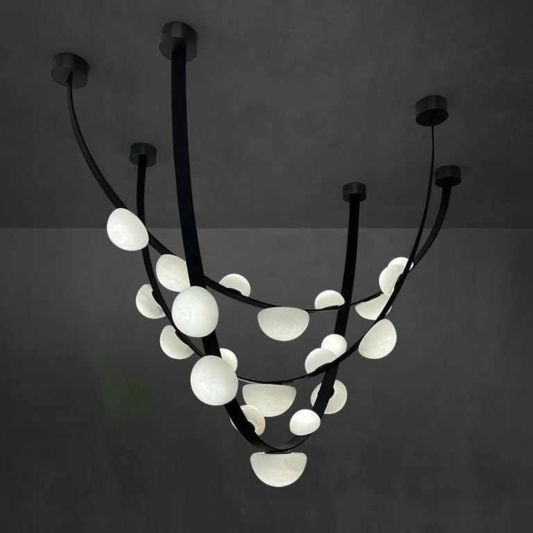 Dew Drops Alabaster LED Chandelier – Black White Warm Light by Dalmivik, product or room detail view