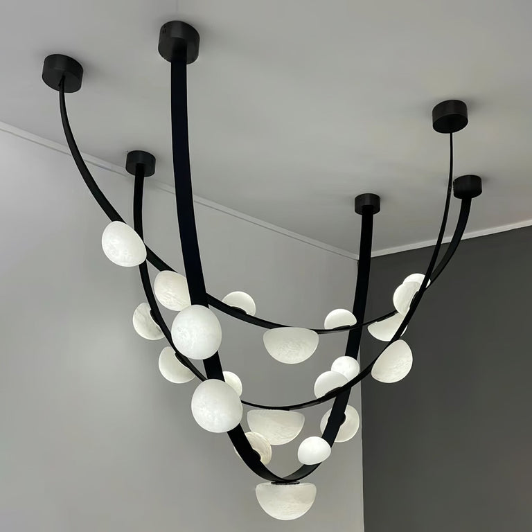 Dew Drops Alabaster LED Chandelier – Black White Warm Light by Dalmivik, product or room detail view