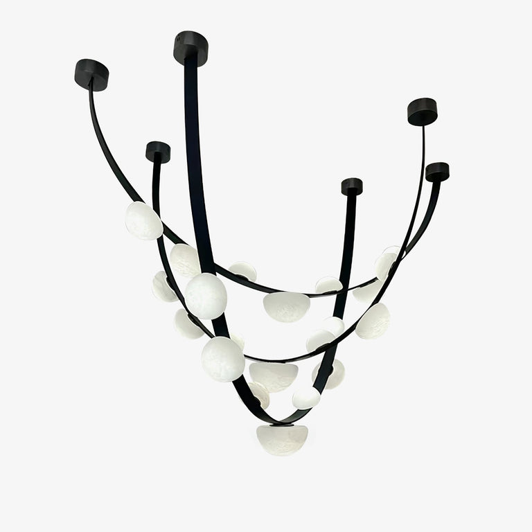 Dew Drops Alabaster LED Chandelier – Black White Warm Light by Dalmivik, product or room detail view