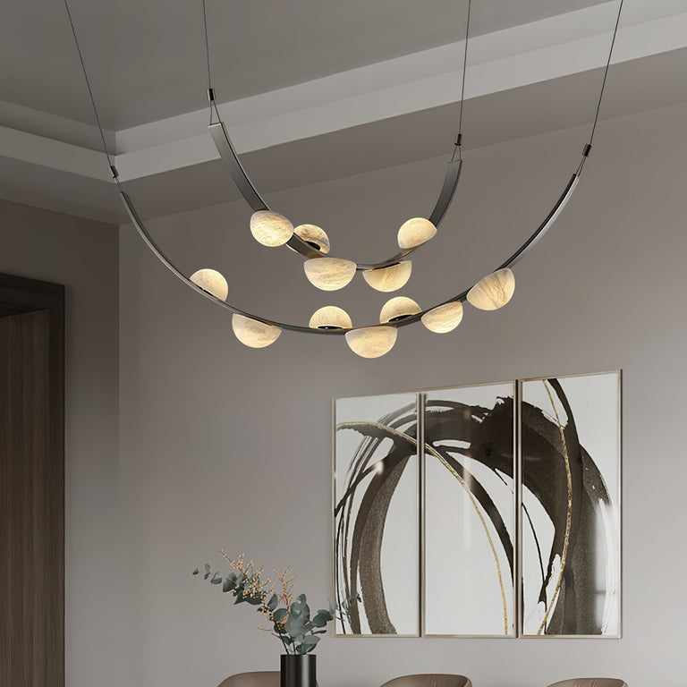 Dew Drops Alabaster LED Chandelier – Black White Warm Light by Dalmivik, product or room detail view