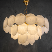 Hollis Modern Alabaster Round Chandelier by Dalmivik, complete fixture view