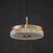 Hollis Modern Alabaster Island Hanging Lights by Dalmivik, complete fixture view