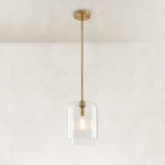Double-Layer Clear Glass Mini Pendant in Aged Brass, complete fixture main