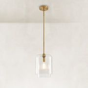 Double-Layer Clear Glass Mini Pendant in Aged Brass, complete fixture main