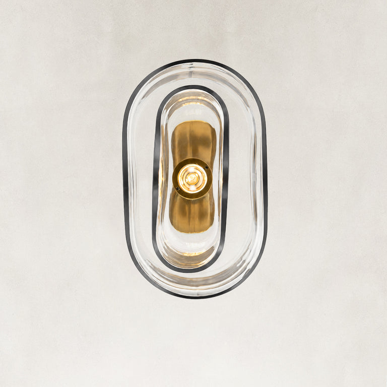 Double-Layer Clear Glass Mini Pendant in Aged Brass, dimension guide