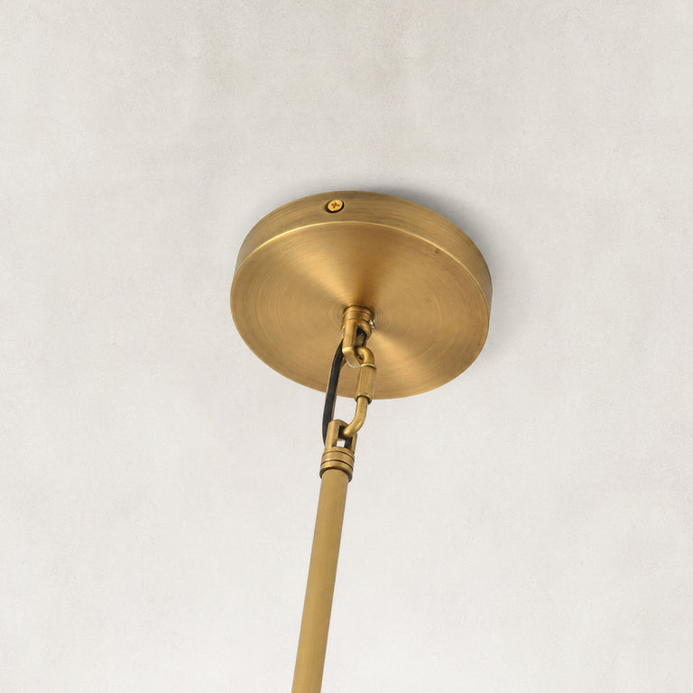 Double-Layer Clear Glass Mini Pendant in Aged Brass, underside detail