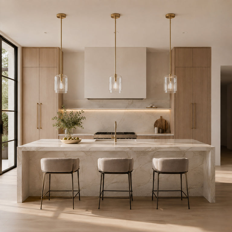 Double-Layer Clear Glass Mini Pendant in Aged Brass, socket detail