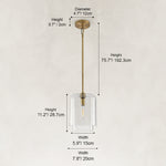 Double-Layer Clear Glass Mini Pendant in Aged Brass, alternate dimension guide