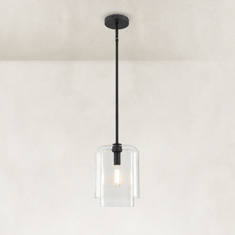 Double-Layer Clear Glass Mini Pendant in Matte Black, complete fixture main