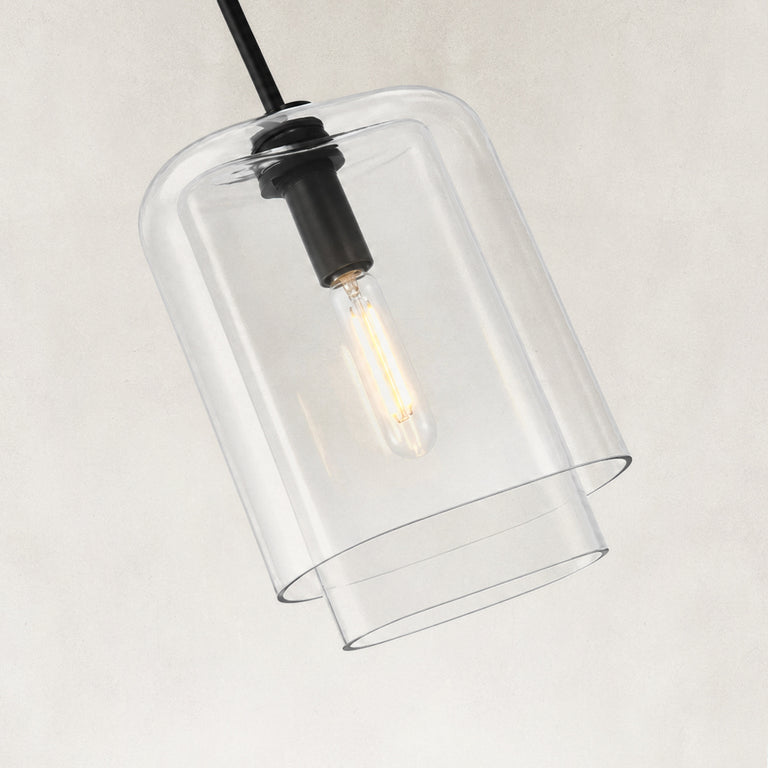 Double-Layer Clear Glass Mini Pendant in Matte Black, dimension guide