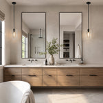 Double-Layer Clear Glass Mini Pendant in Matte Black, room setting one