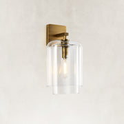 Double-Layer Clear Glass Wall Sconce in Aged Brass, complete fixture main