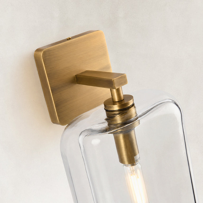 Double-Layer Clear Glass Wall Sconce in Aged Brass, construction detail