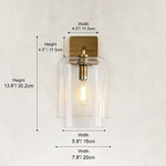Double-Layer Clear Glass Wall Sconce in Aged Brass, alternate dimension guide