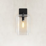 Double-Layer Clear Glass Wall Sconce in Matte Black, complete fixture main
