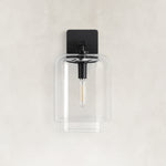 Double-Layer Clear Glass Wall Sconce in Matte Black, complete fixture alternate