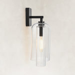 Double-Layer Clear Glass Wall Sconce in Matte Black, dimension guide