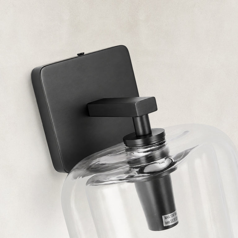 Double-Layer Clear Glass Wall Sconce in Matte Black, construction detail