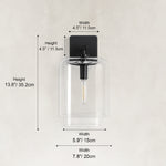 Double-Layer Clear Glass Wall Sconce in Matte Black, alternate dimension guide