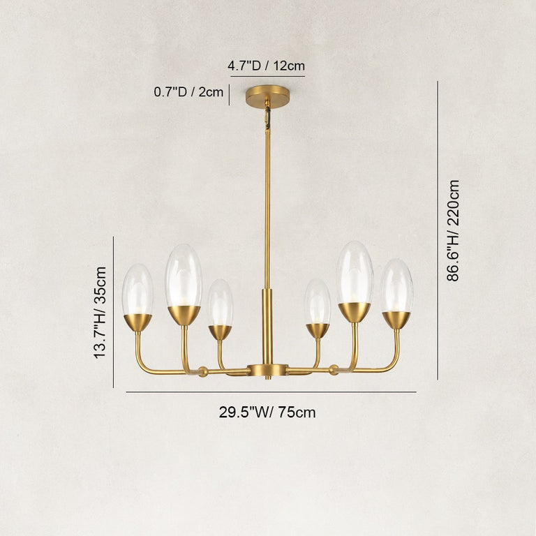 Double-Layer Oval Glass Chandelier in 29.5 in / 75 cm - dimension diagram