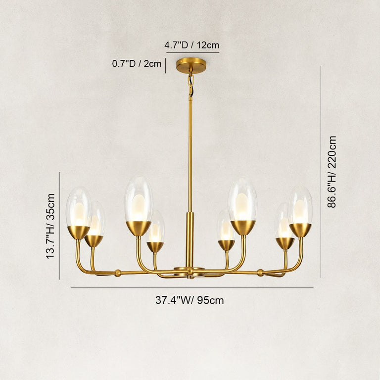 Double-Layer Oval Glass Chandelier in 37.4 in / 95 cm - dimension diagram