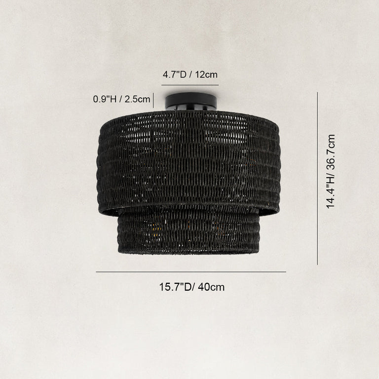 Black two-tier fixture dimension drawing.