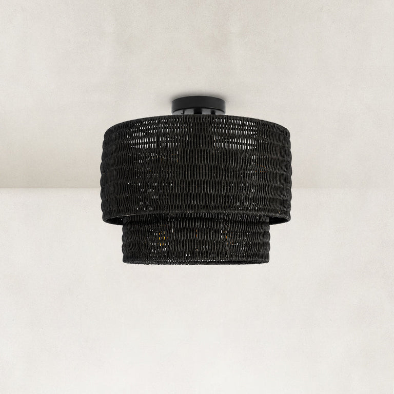 Black complete woven fixture front view, unlit.