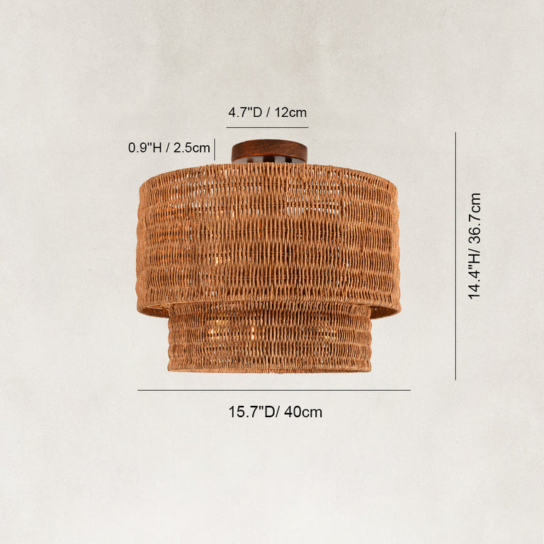 Natural-tone two-tier fixture dimension drawing.